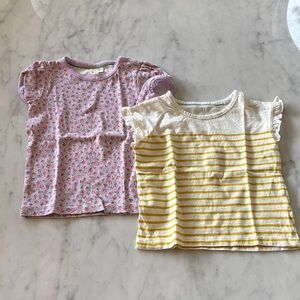 Mini Boden Pink Floral and Yellow Striped Tees
